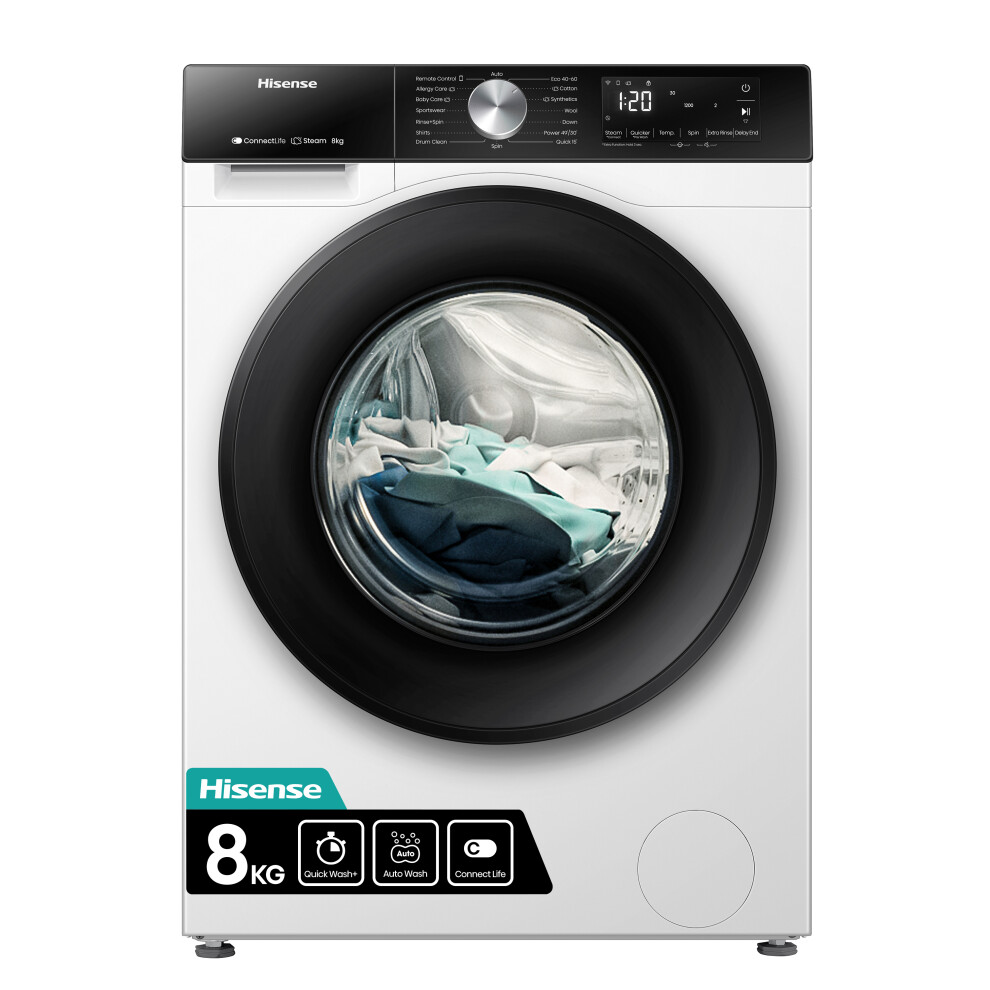 Hisense 3S Series WF3S8043BW 8kg Washing Machine with 1400 rpm - White - A Rated