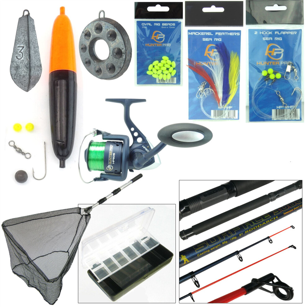 Hunter Pro Complete Sea Fishing Kit 10Ft Telescopic Rod Hp60s Reel Tackle Net