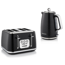 Swan Elegance Kettle & 4 Slice Toaster Textured Black Gloss/Chrome