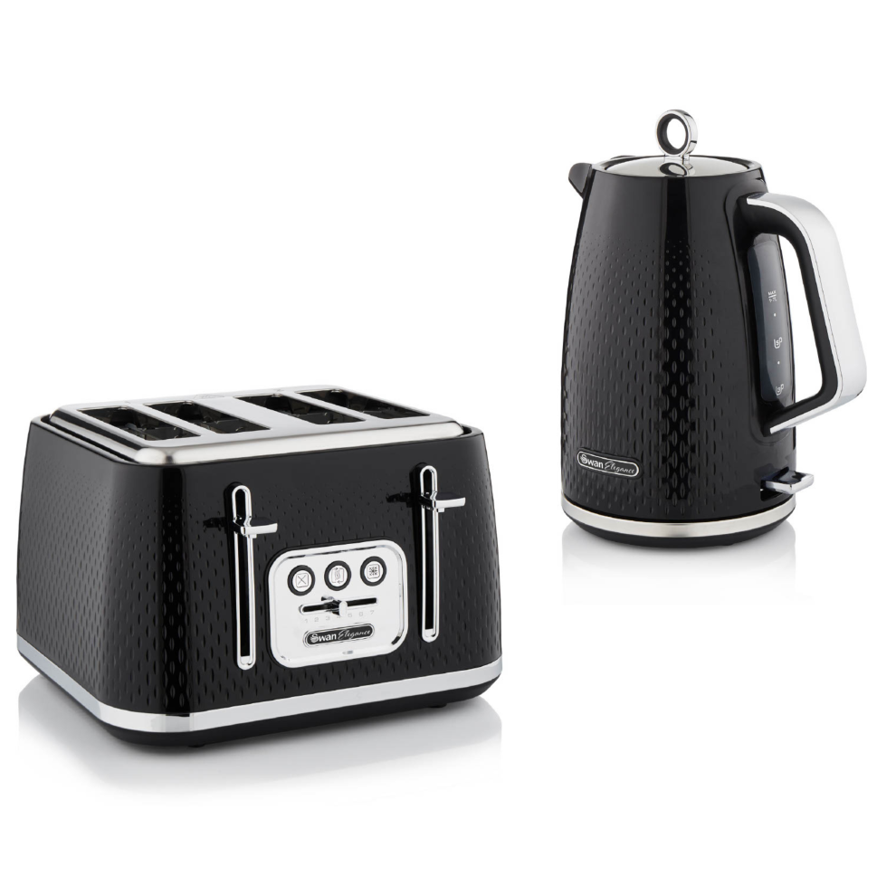 Swan Elegance Kettle & 4 Slice Toaster Textured Black Gloss/Chrome-image-OPC-PDY52N8-NEW