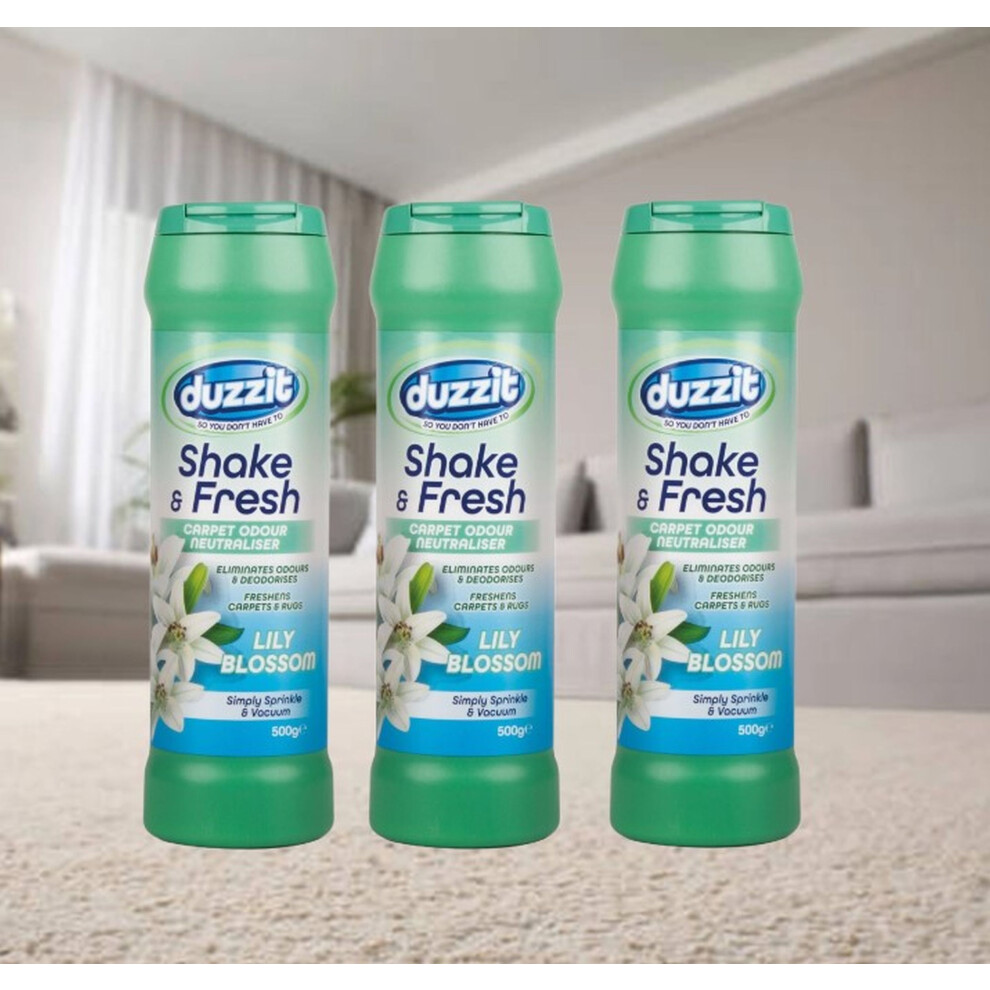 3x Shake Fresh Carpet Freshener Lily Blossom Odour Neutralise 500g