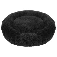 (Large, Black) Plush Donut Dog Bed Anti Anxiety Calming Pet Bed