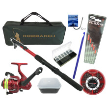 Roddarch Deluxe Junior/Travel Fishing Kit: 2.0m Telescopic Rod, SY200 Reel, Tackle Bag + 2-Tray Box, All-in-One Set FK-DELUX