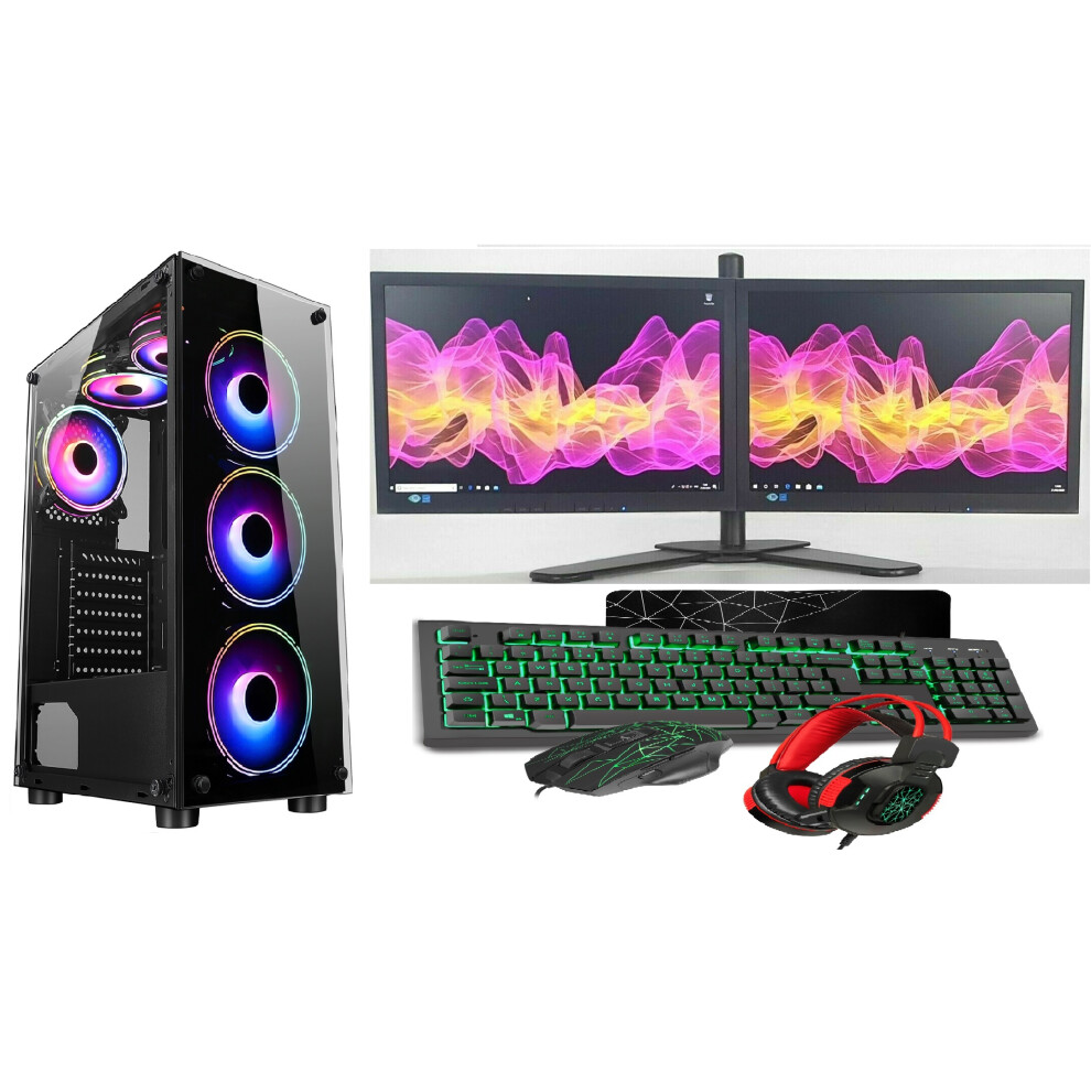 Computek Gaming Pc Bundle:core I7/ 16Gb Ram/ 1Tb+128Gb Ssd/ Gt730 2Gb/ 2X22 Dual/ Win 10 Black