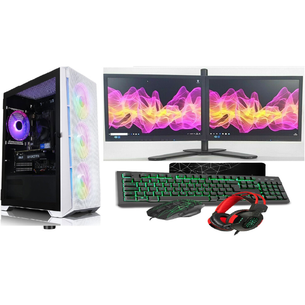 Gaming PC Bundle:Core i7/ 16GB RAM/ 1TB+128GB SSD/ GT730 2GB/ 2x22 Dual/ Win 10 White