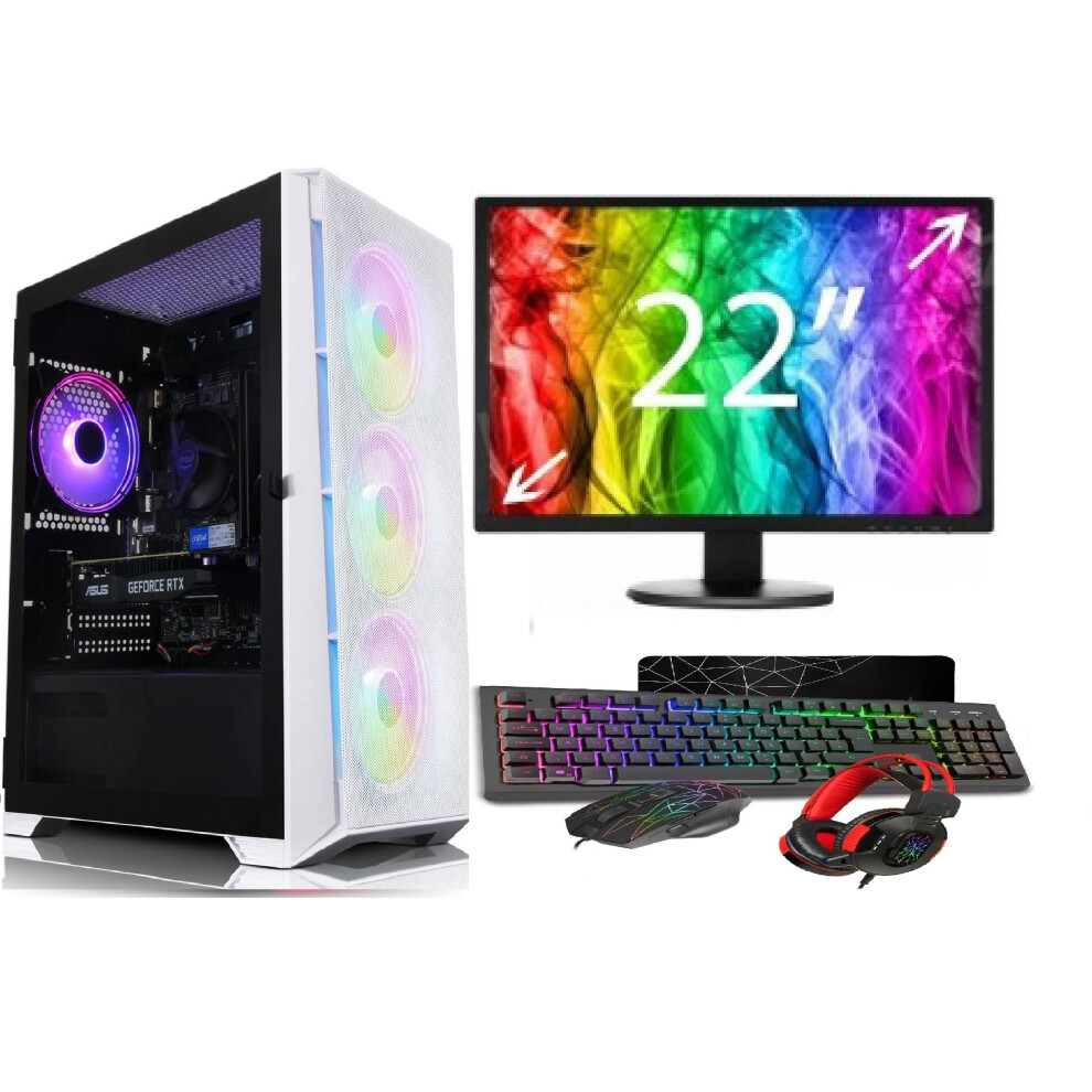 Computek Gaming Pc Bundle:core I7/ 16Gb Ram/ 1Tb+128Gb Ssd/ Gt1030 2Gb/22 Monitor/ Win 10 White