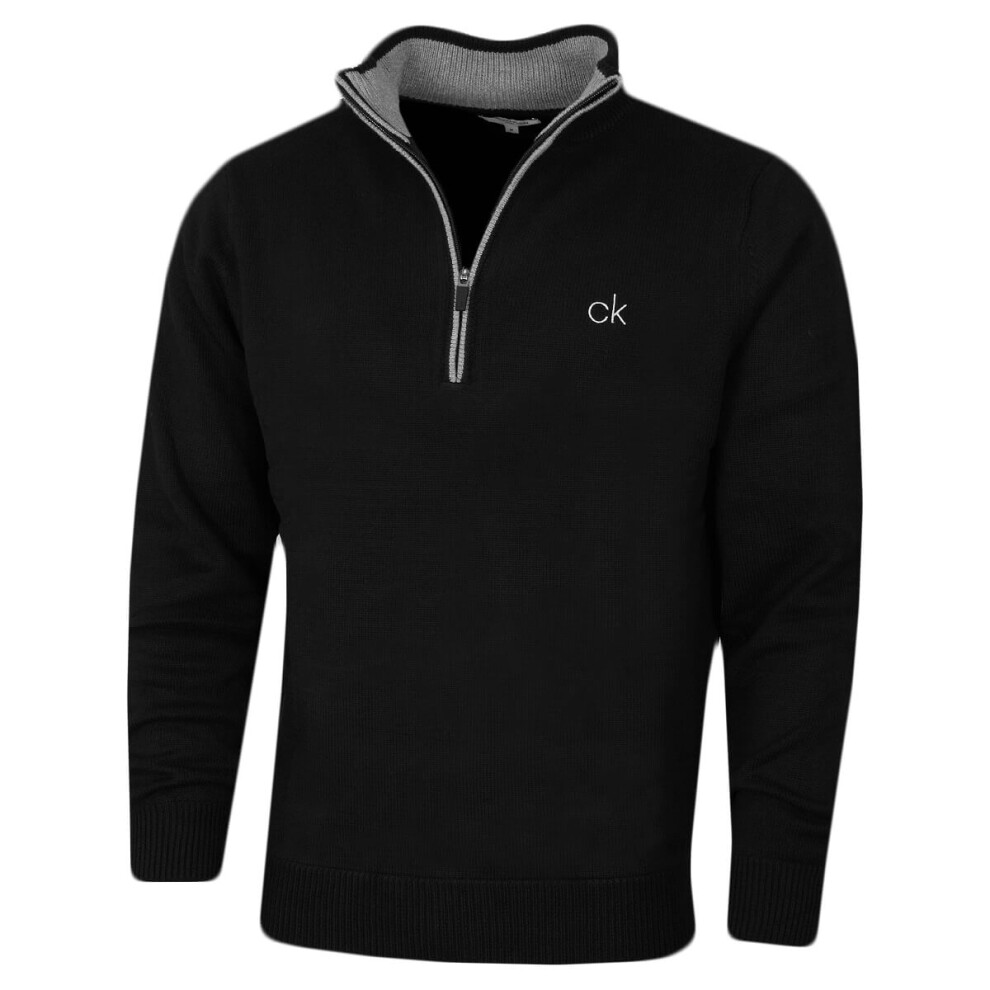 (XXL, Black) Calvin Klein Mens 2024 Lined Chunky Windproof Lined Stretch 1/2 Zip Sweater