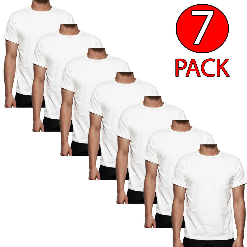 (7 Pack - White, S) 7Pack Men Plain T Shirts Short Sleeve Pullover Top