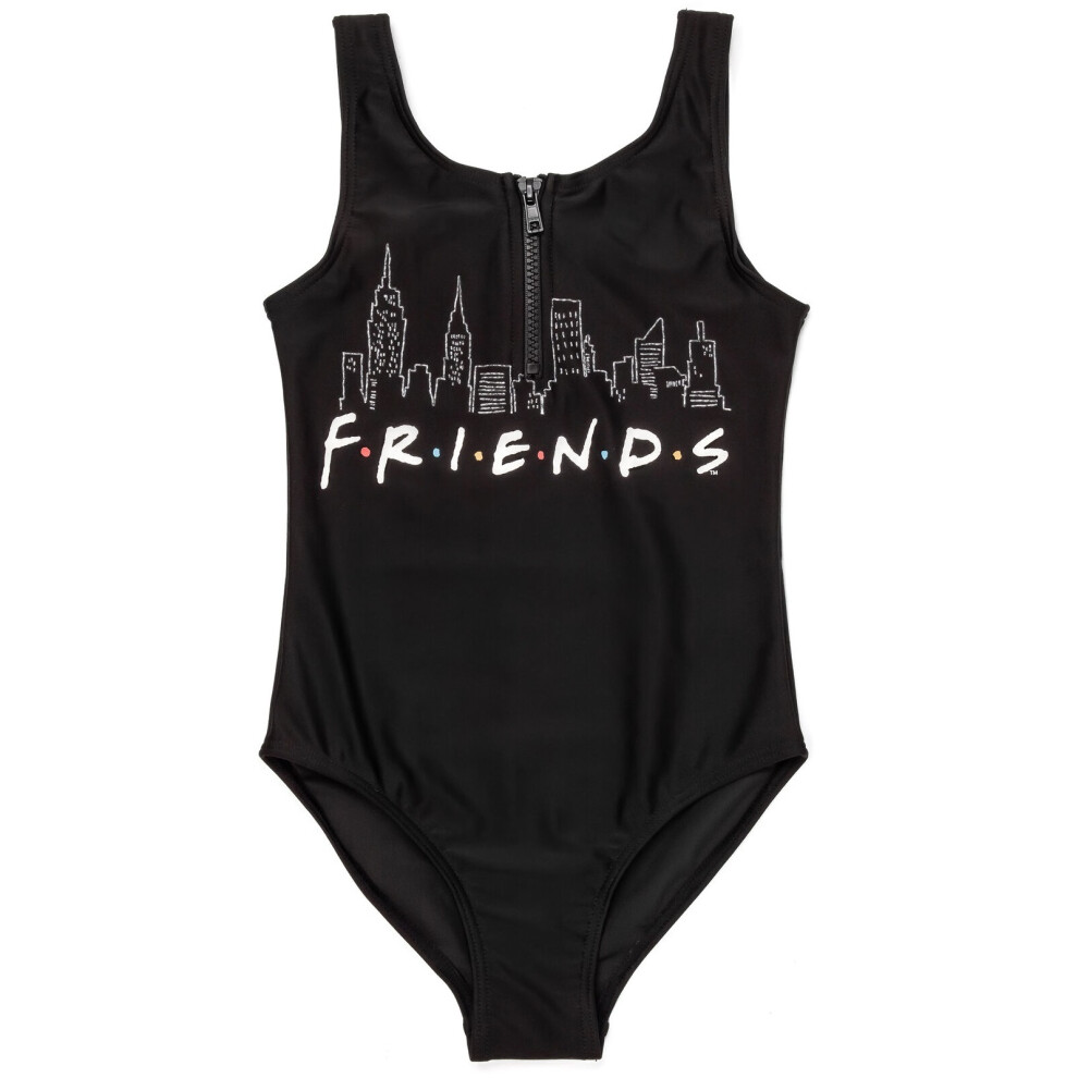 (12-13 Years, Black) Friends Girls Sunsafe One Piece Swimsuit