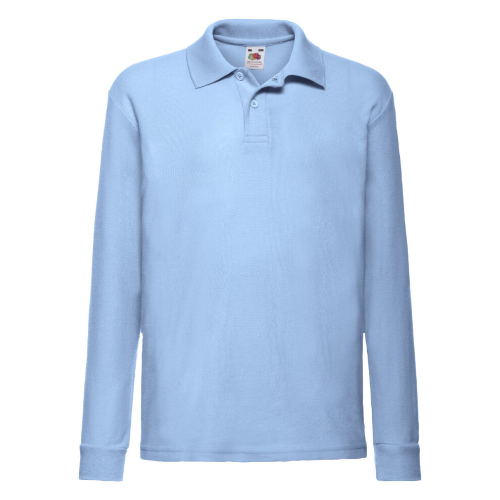 (5-6 Years, Sky Blue) Fruit of the Loom Childrens/Kids Long-Sleeved Polo Shirt