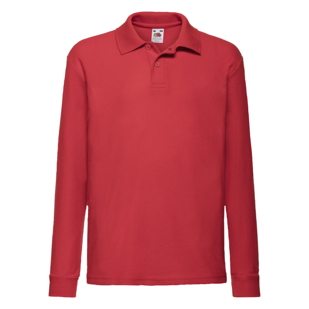 (14-15 Years, Red) Fruit of the Loom Childrens/Kids Long-Sleeved Polo Shirt