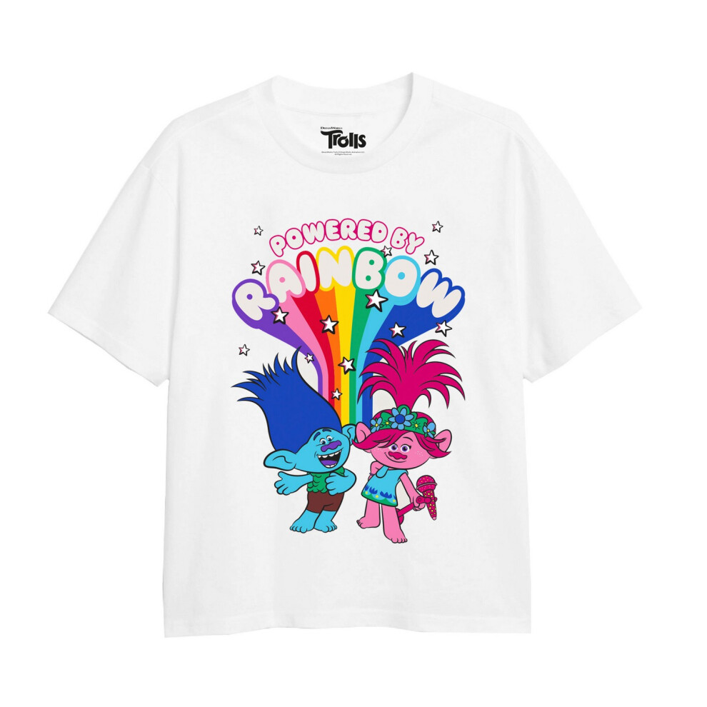 (5-6 Years, White) Trolls Girls Powered By Rainbows T-Shirt