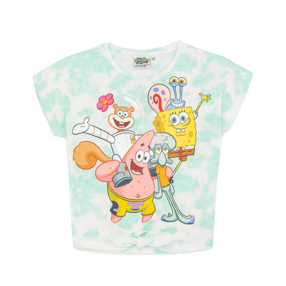 (11-12 Years, White/Blue) SpongeBob SquarePants Girls Front Tie Top