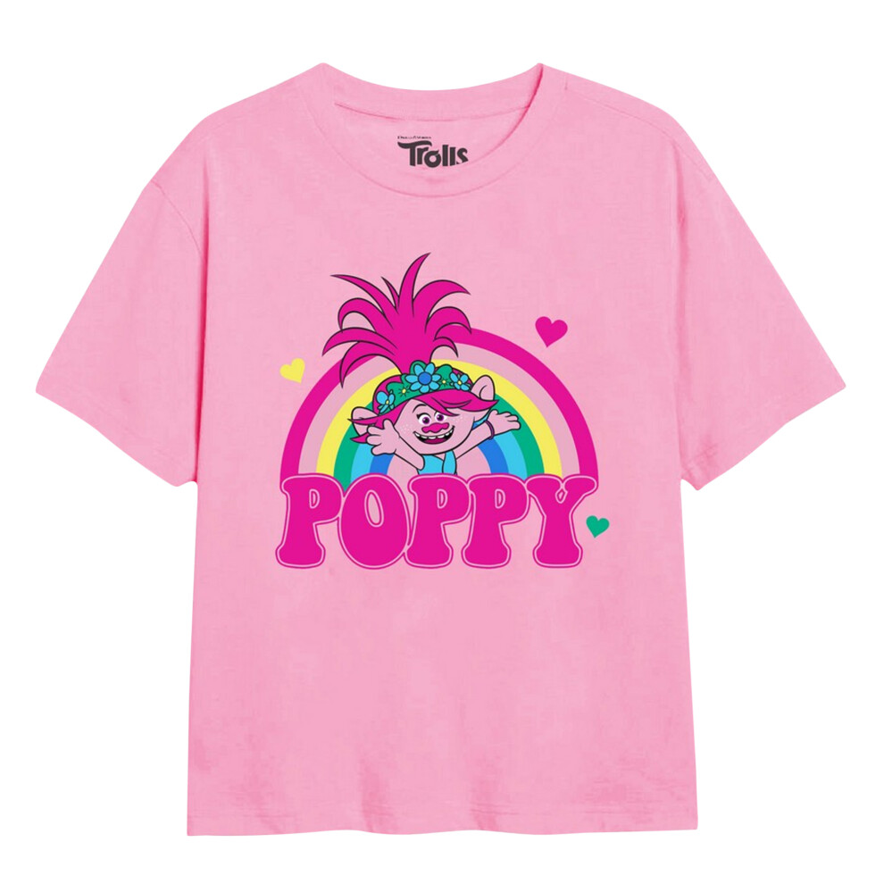 (7-8 Years, Light Pink) Trolls Girls Poppy Rainbow T-Shirt