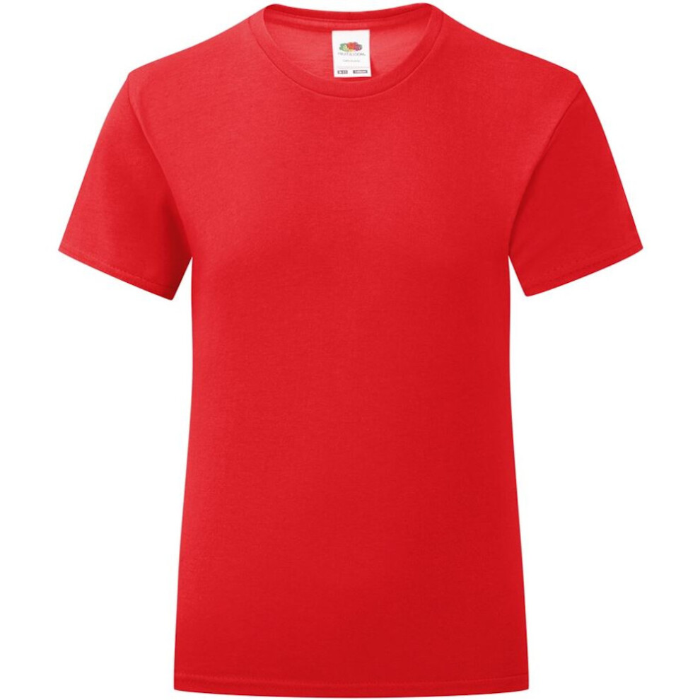 (14-15 Years, Red) Fruit Of The Loom Girls Iconic T-Shirt