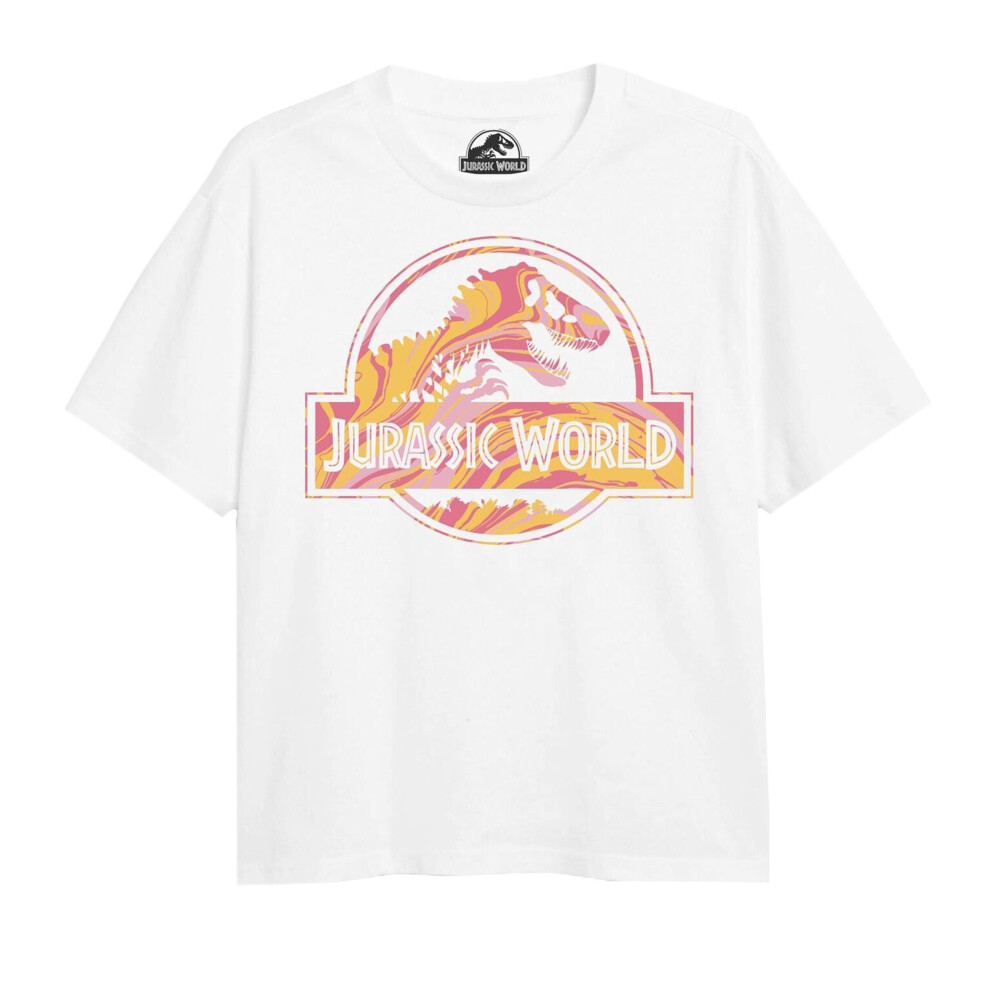 (7-8 Years, White) Jurassic Park Girls Logo T-Shirt