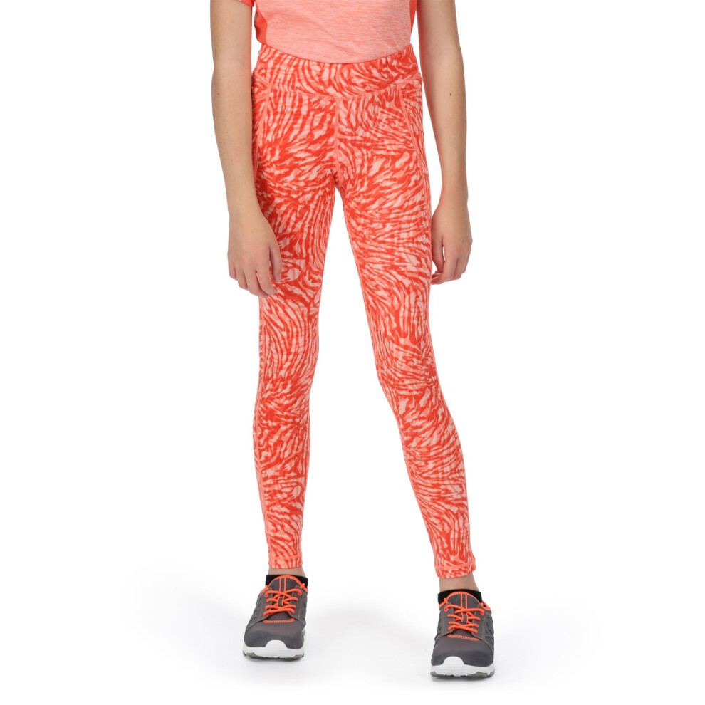 (5-6 Years, Neon Peach) Regatta Childrens/Kids Atkin II Animal Print Leggings