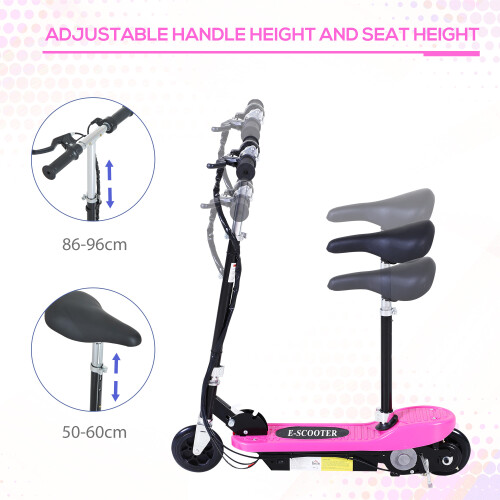 Homcom HOMCOM Foldable Powered Scooter 120W w/ Adjustable Seat and Brake, Pink 2