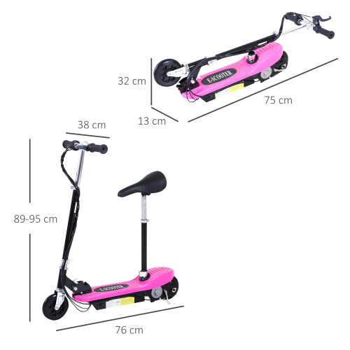 Homcom HOMCOM Foldable Powered Scooter 120W w/ Adjustable Seat and Brake, Pink 1