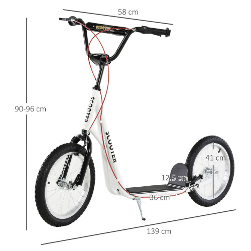 Homcom HOMCOM 90-96cm Kids Kick Scooter w/ Adjustable Handlebar Inflatable Wheels White 1