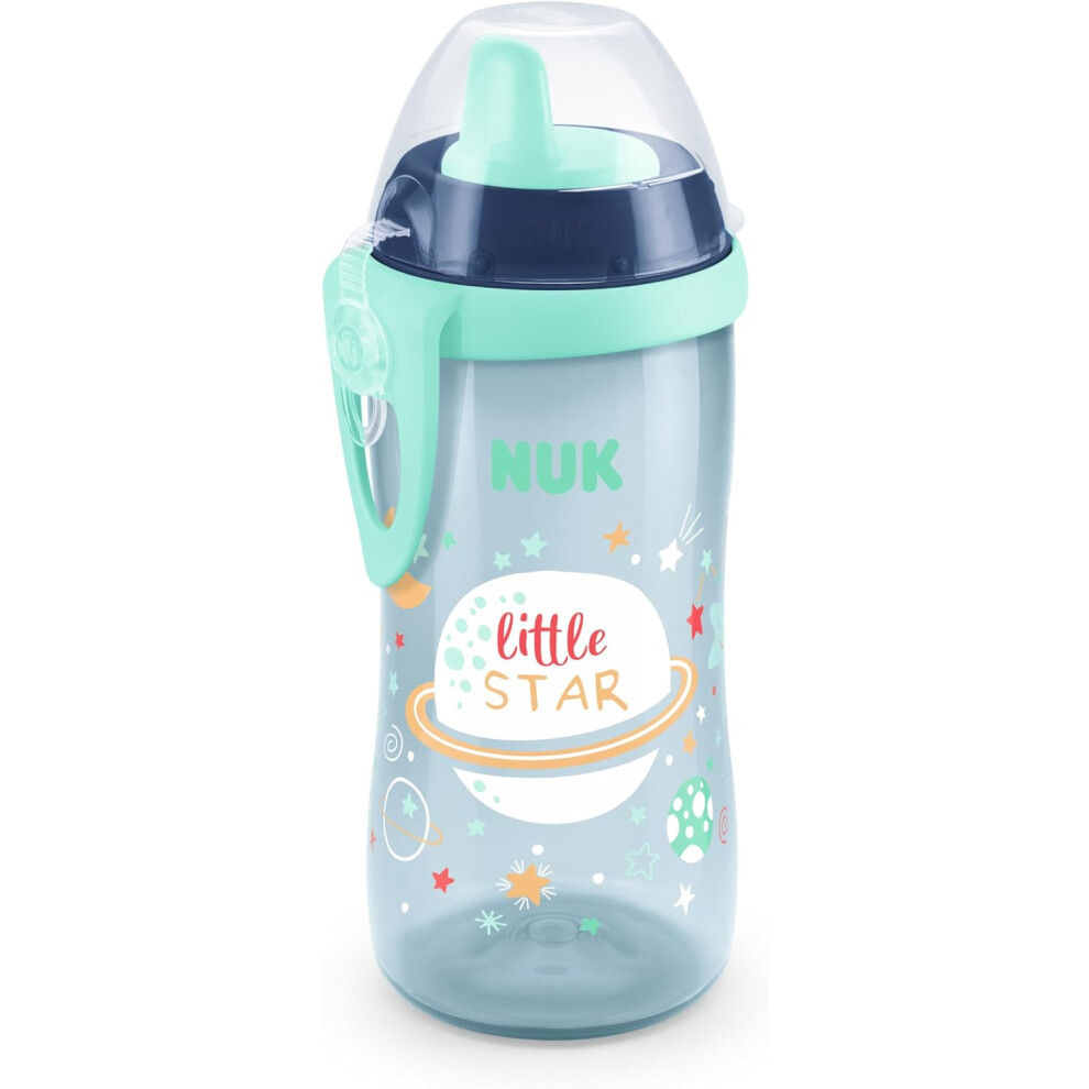 NUK Kiddy Cup Night Toddler Cup 12+ Months 300 ml Leak-Proof Toughened Spout Glow in The Dark Clip & Protective Cap BPA-Free Blue