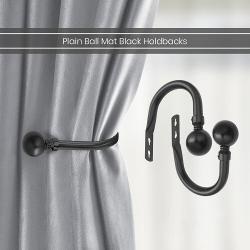 Imperial Rooms (Plain Ball- Matte Black) Metal Curtain Holdbacks 2Pcs Wall Mounted Tie Back 2
