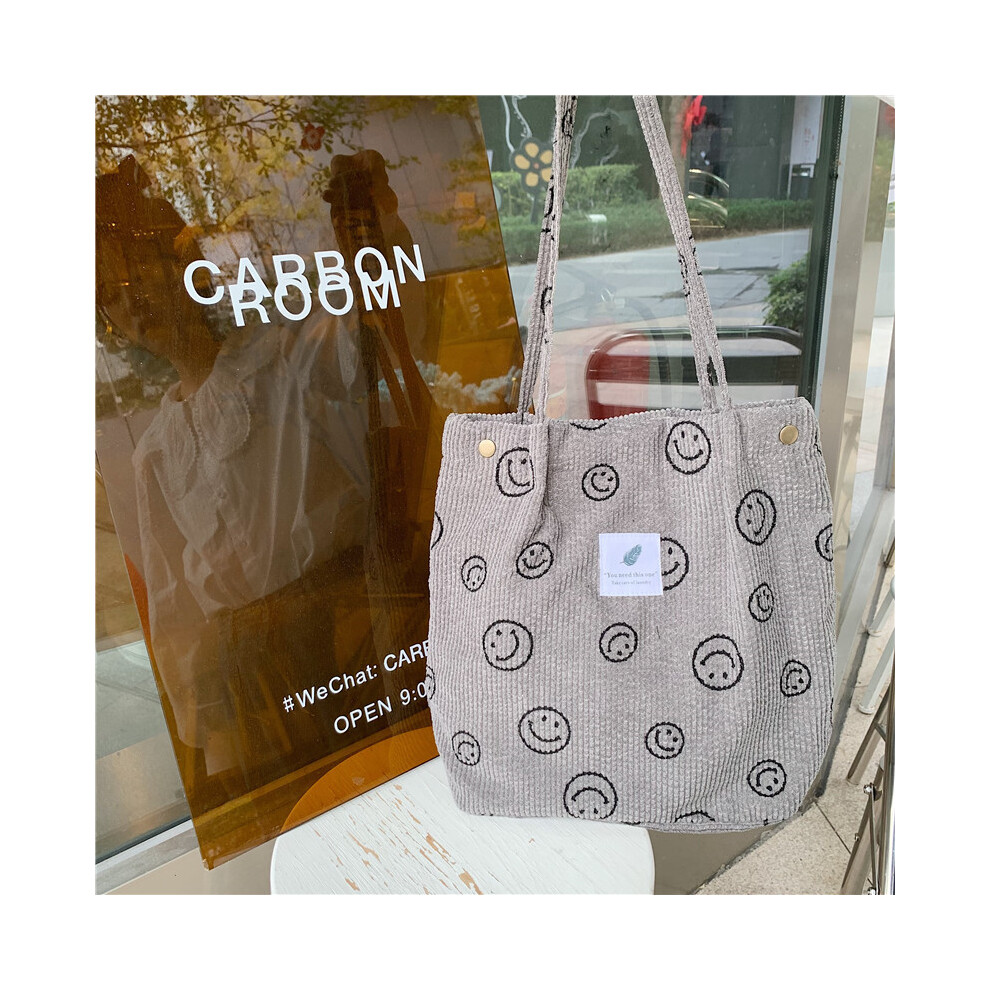 (Gray Smile) Vintageinspired Smiley Face Tote Bag In Various Colors For Daily Wear Fashion