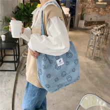 (LightBlue Smile) Vintageinspired Smiley Face Tote Bag In Various Colors For Daily Wear Fashion