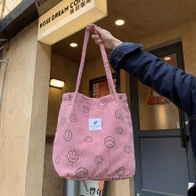 (Pink Smile) Vintageinspired Smiley Face Tote Bag In Various Colors For Daily Wear Fashion