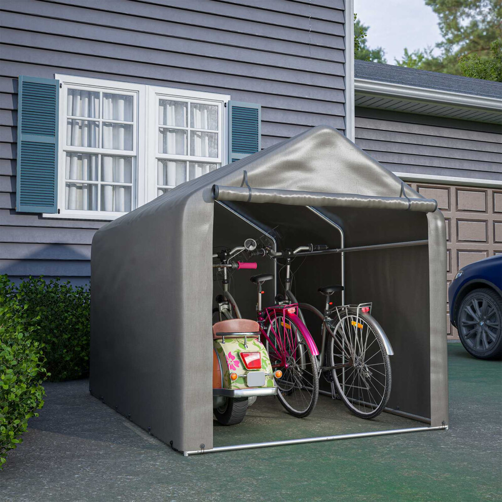 (Large) BIRCHTREE Garden Bike Storage Tent Shed Steel Frame PE Cover Waterproof S/L Grey