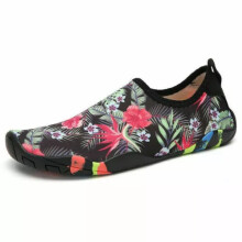 (6, Black- Floral) Womens Mens Water Shoes Aqua Shoes Beach Swim Barefoot Non Slip Surfing Size UK