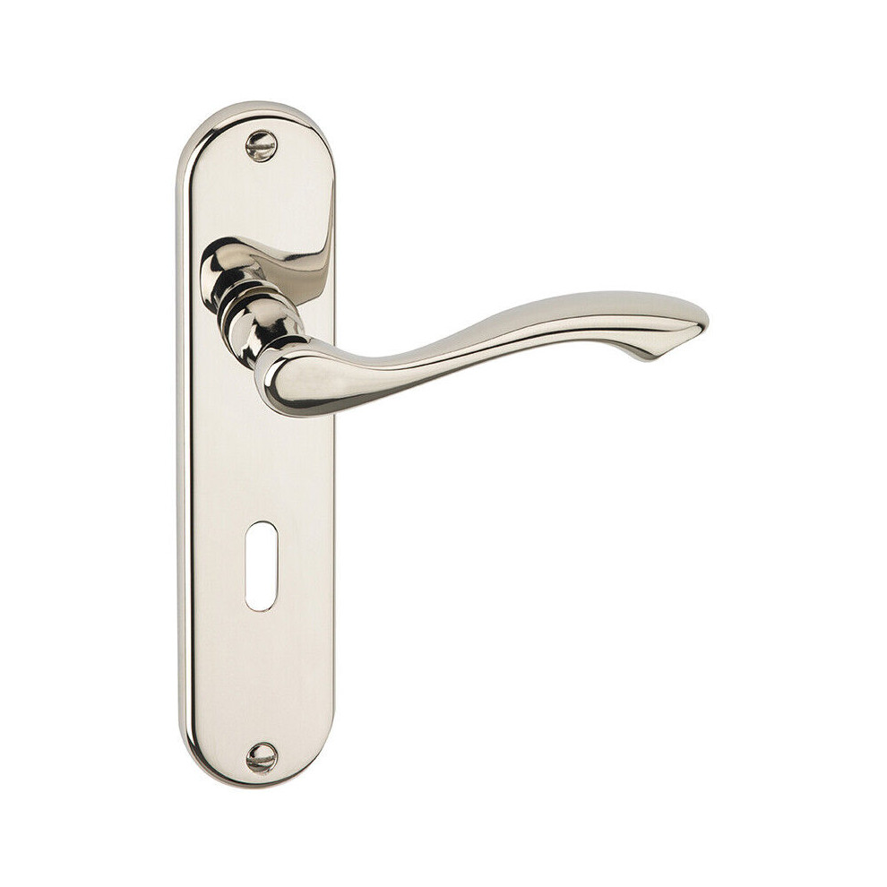 (Polished Nickel Keyhole) Metal Lever Latch Door Handles Set Round Rose