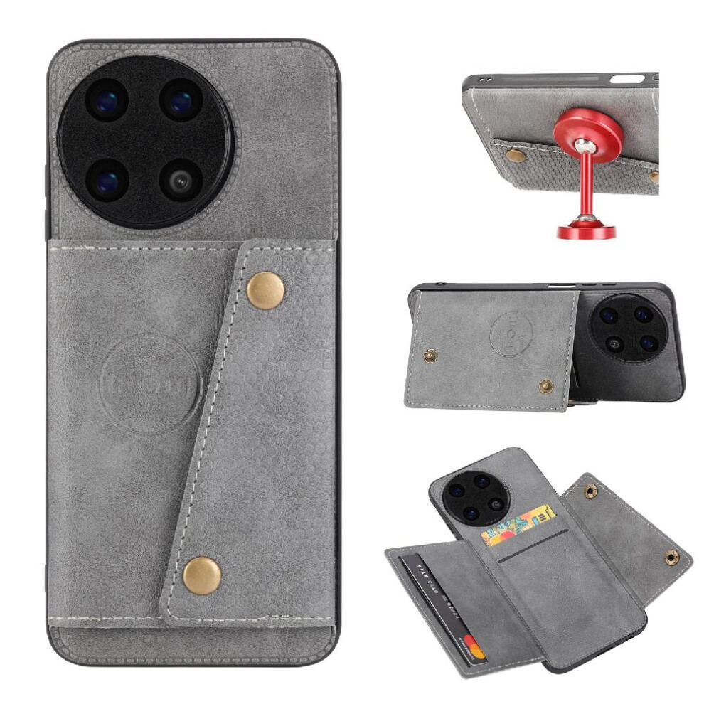 ( ) Wallet Case For Realme 11 4G Kickstand Buit In Iron Wallet Case Card Holder Shockproof Protective Gray 764762762636