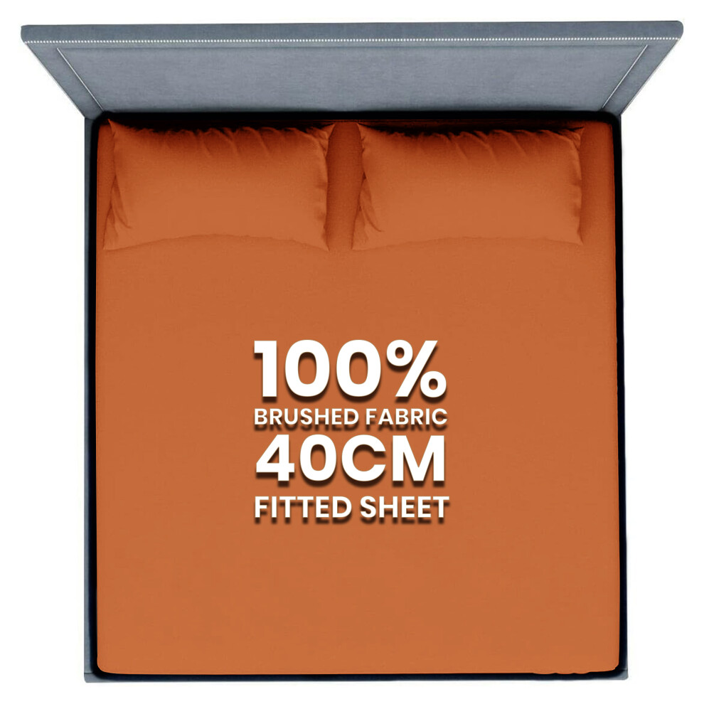 (Rust/Orange, Double) Extra Deep 40CM Fitted Sheet Bed Sheets Single Double King