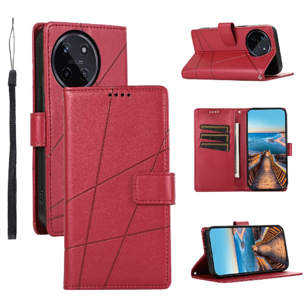 (Red) Flip Case For Realme 11 4G Shockproof Three Card Slots Shock Absorbing Kickstand Red 764762762742
