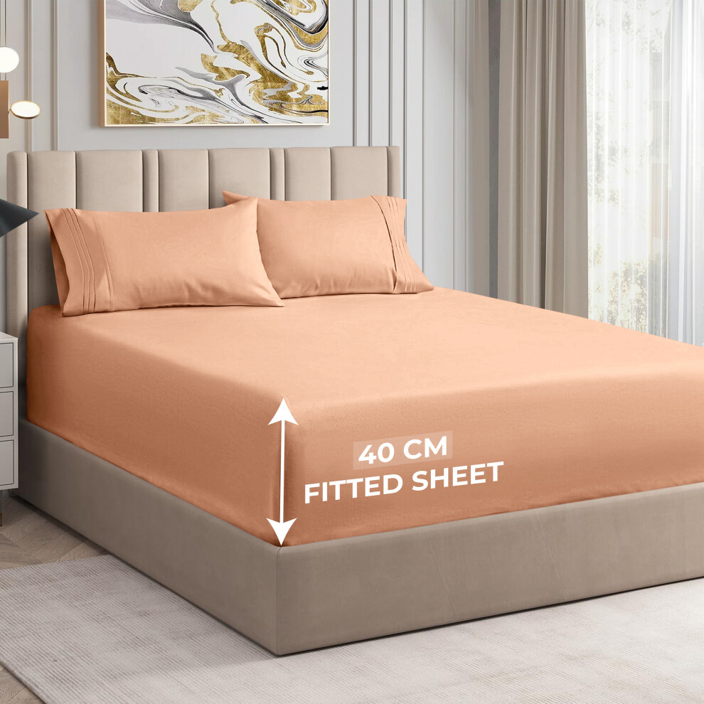 Imperial Rooms (Peach, Super King) Extra Deep 40Cm Fitted Sheet Bed Sheets Single Double King