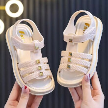 (Beige, UK10 Kids) Kids Girls Summer Rivet Sandals Strappy Holiday Beach Princess Roman Shoes Size