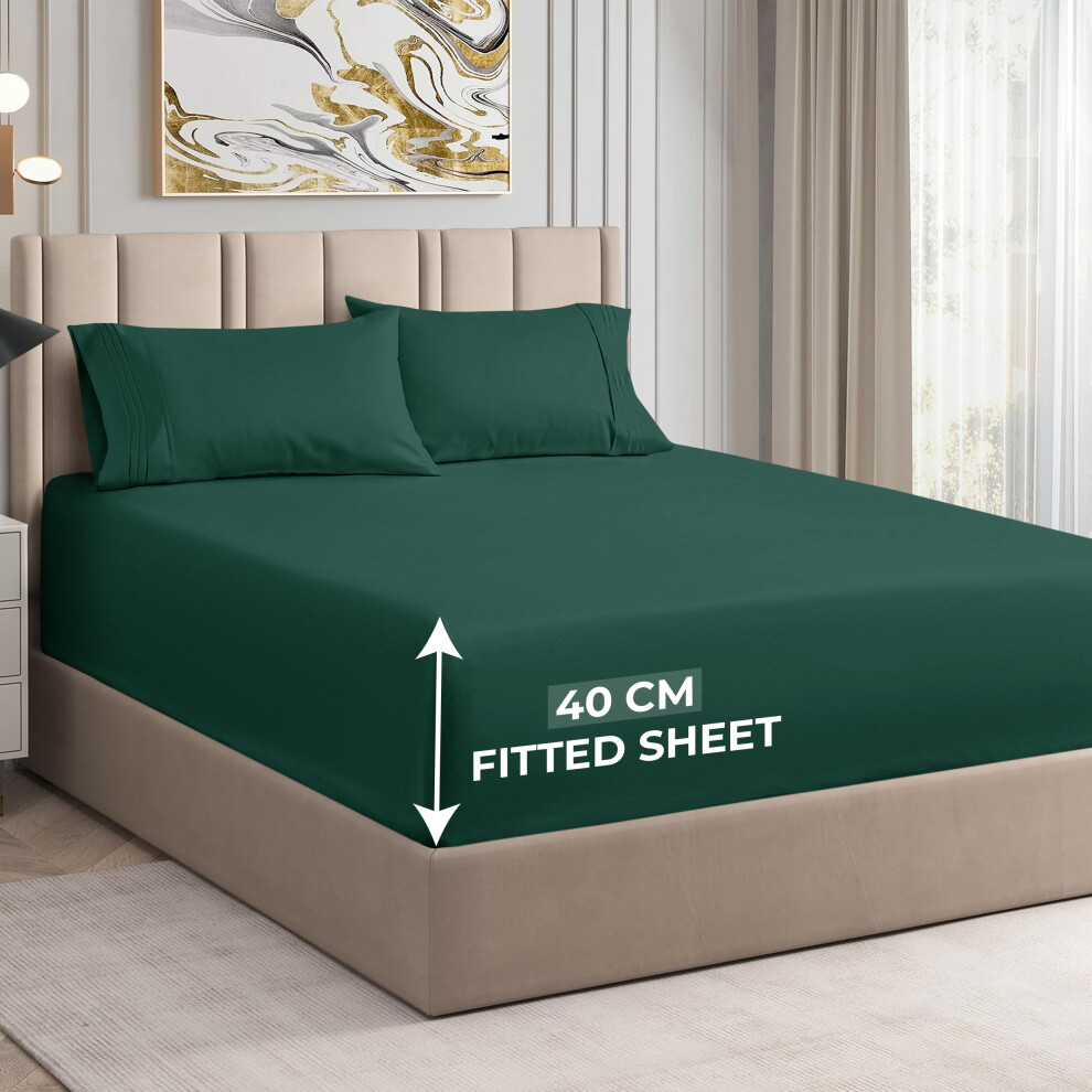 (Emerald, Super King) Extra Deep 40CM Fitted Sheet Bed Sheets Single Double King