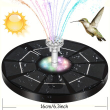 (3W-LED) 1pc 3W Solar Fountain Pump With Colorful Lights, 16.0cm Solar Bird Bath Fountains