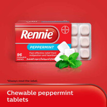 Rennie Peppermint Chewable Tablet 96's|relieve symptoms of heartburn & indigestion