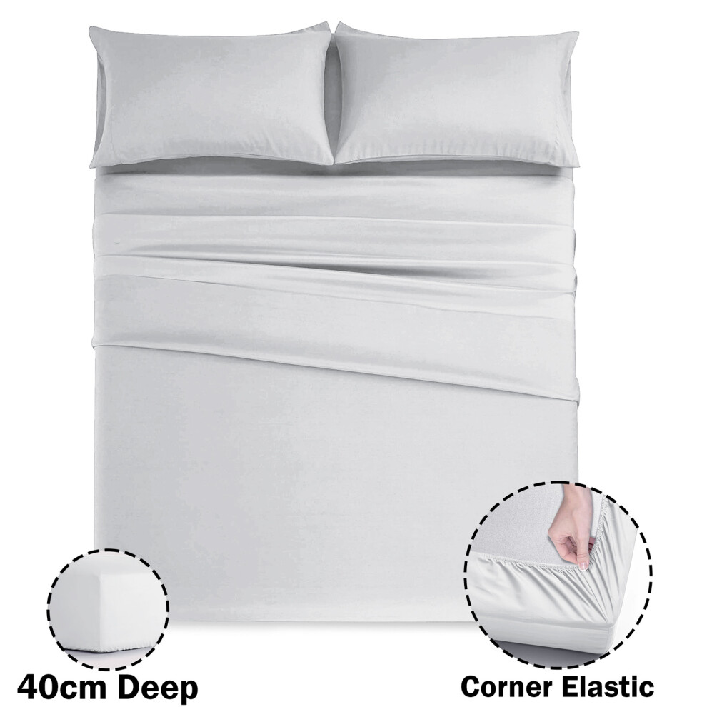 (Silver, Single) Extra Deep 40CM Fitted Sheet Bed Sheets Single Double King