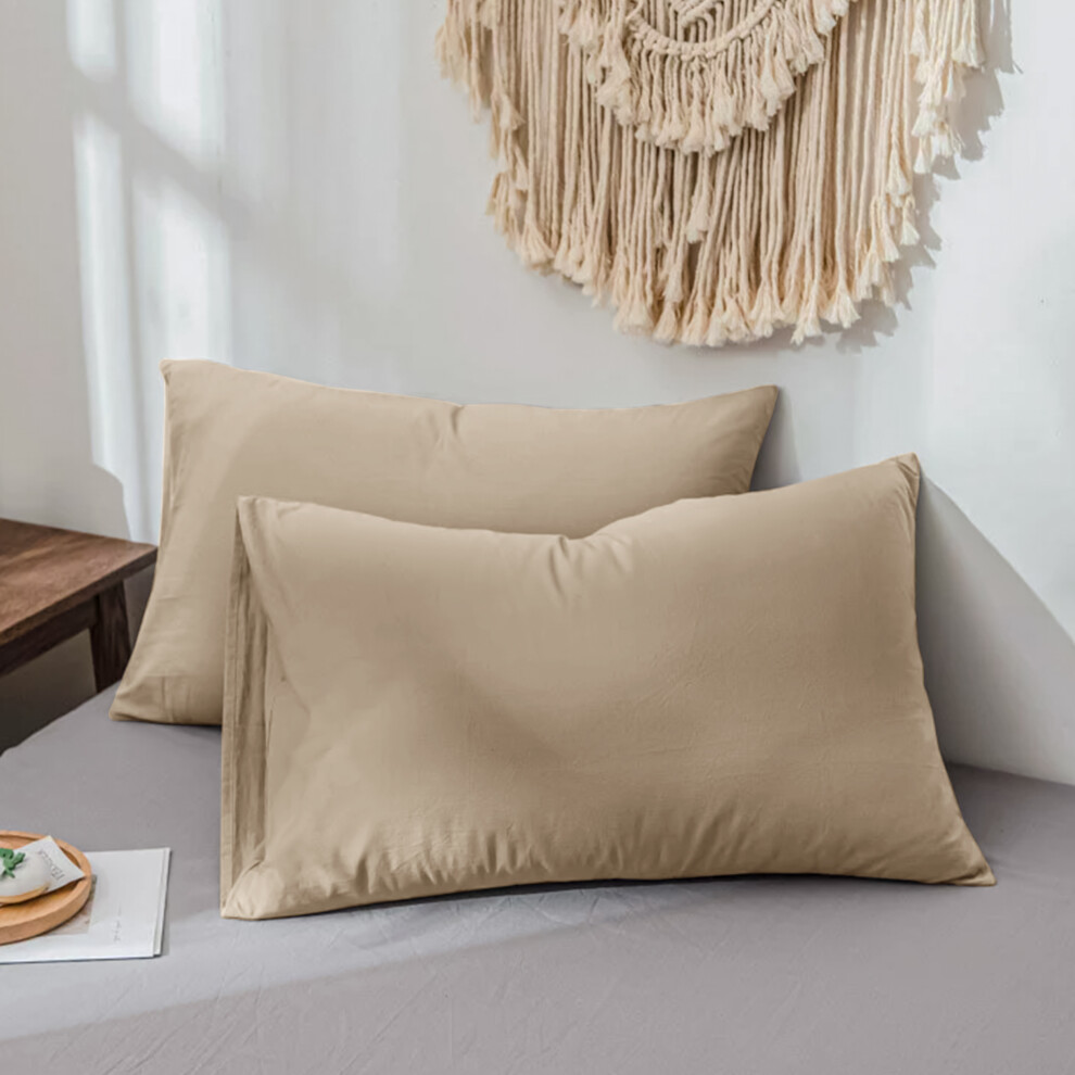 (Beige, Pillow Case Only) Extra Deep 40CM Fitted Sheet Bed Sheets Single Double King