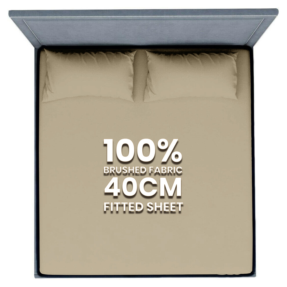 (Beige, Super King) 40Cm Extra Deep Fitted Sheet Bed Mattress Sheets