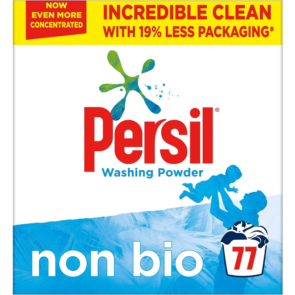 Persil Non Bio Washing Powder XXL Family Pack 100% recyclable pack for stain removal that's gentle next to sensitive skin 3.85 kg 77 washes