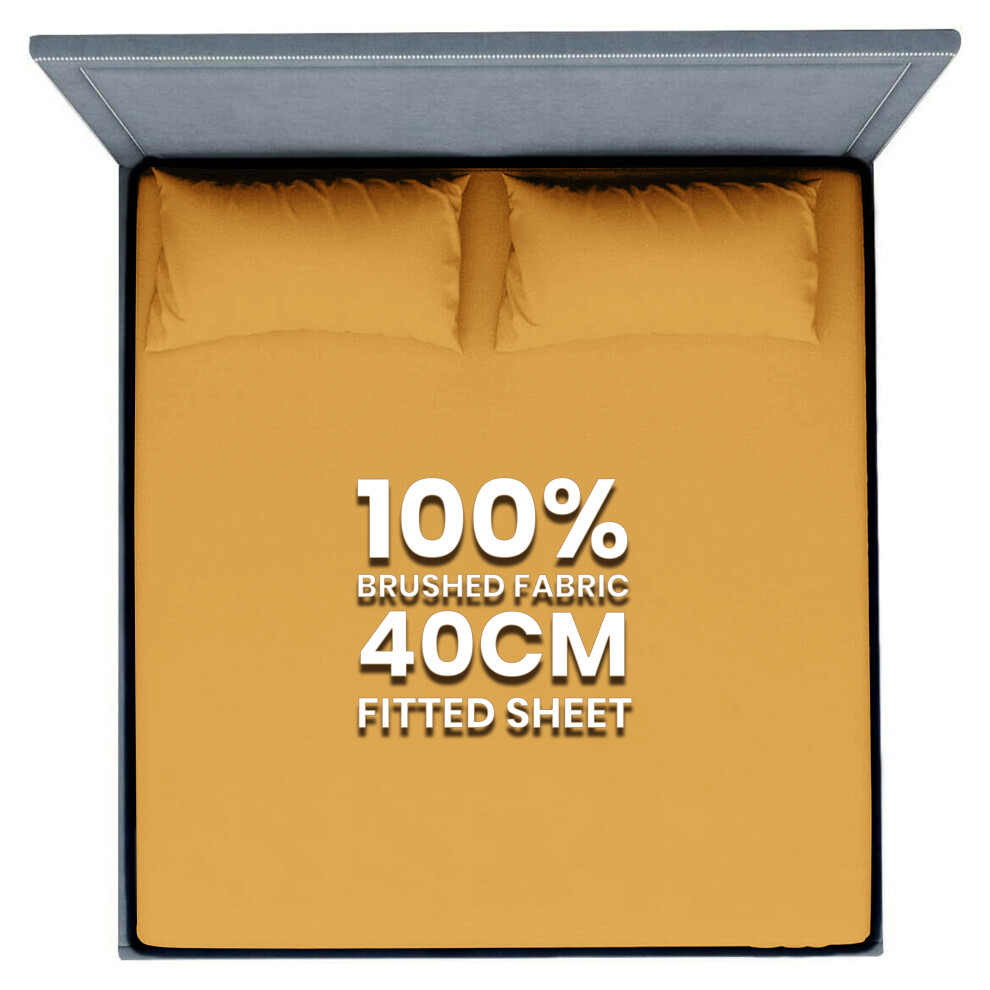 (Ochre/Yellow, Single) Extra Deep 40CM Fitted Sheet Bed Sheets Single Double King