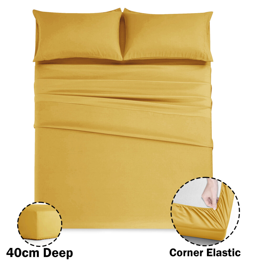 (Ochre/Yellow, King) Extra Deep 40CM Fitted Sheet Bed Sheets Single Double King-image-OPC-PDY5JVT-NEW