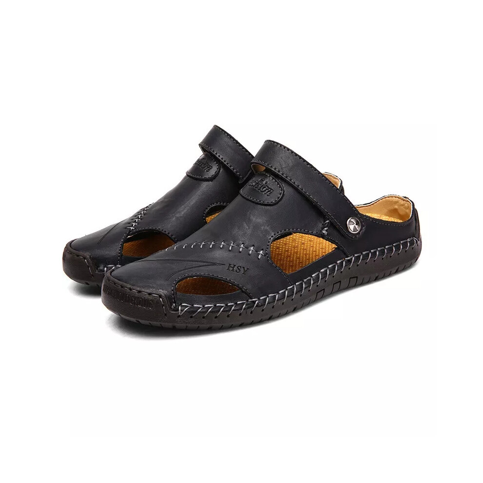 (Black, UK 8 (Tag 42)) Mens Driving Lightweight Sandal Slip On Flats Shoes Slide Beach Sandals UK
