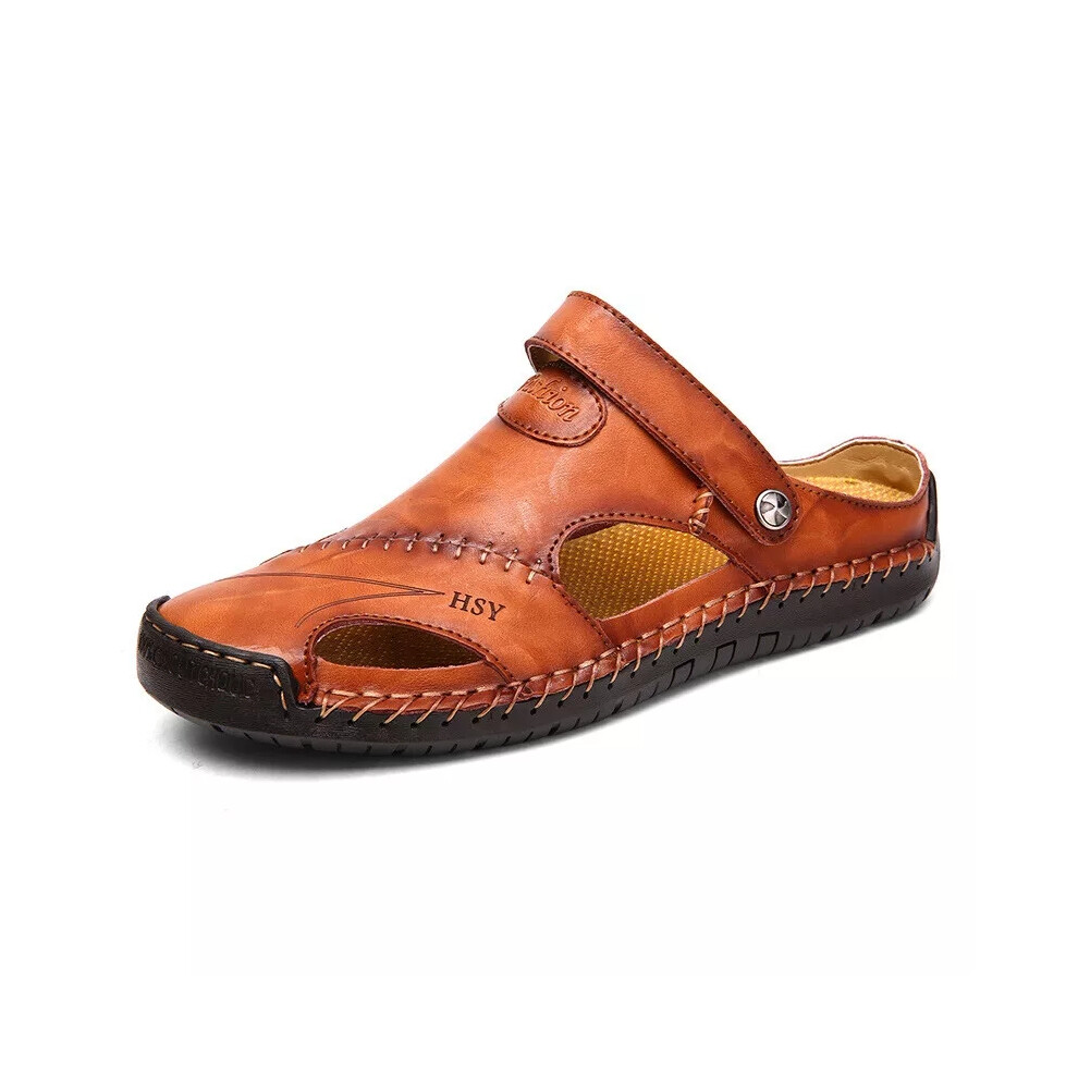 (Dark Brown, UK 8 (Tag 42)) Mens Driving Lightweight Sandal Slip On Flats Shoes Slide Beach Sandals UK