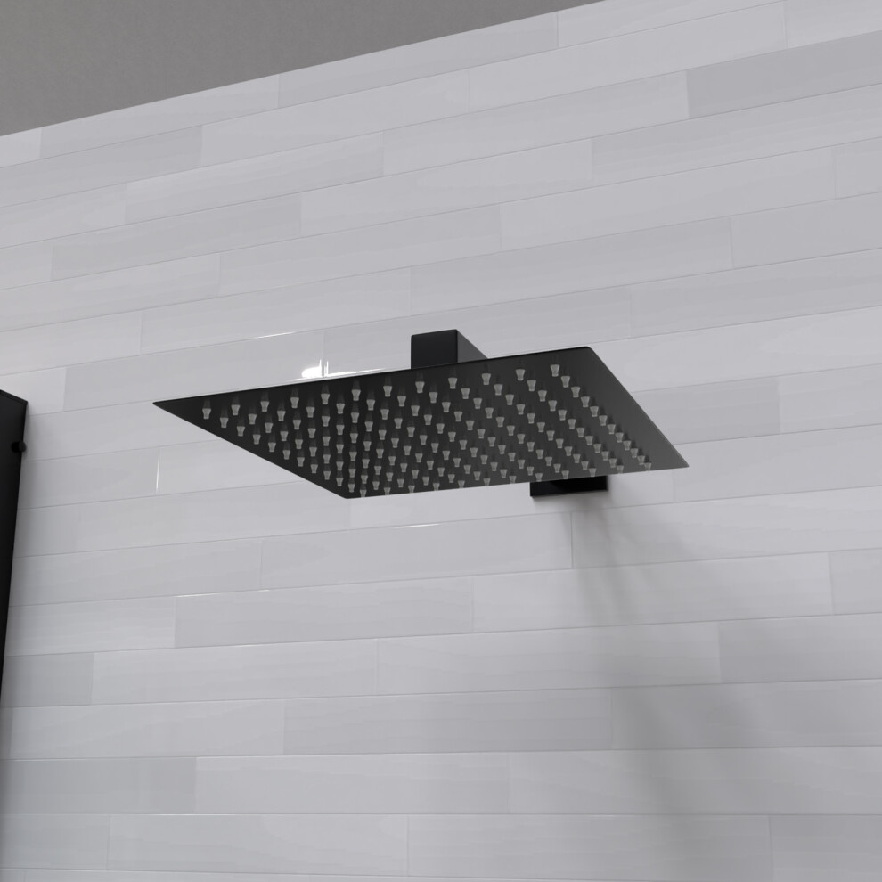 Nes Home 250mm Bathroom Rainfall Square Overhead Shower Slim Head Matte Black