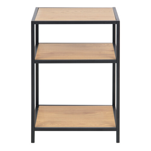 Seaford Black Metal Bedside Table with 2 Oak Shelves 1